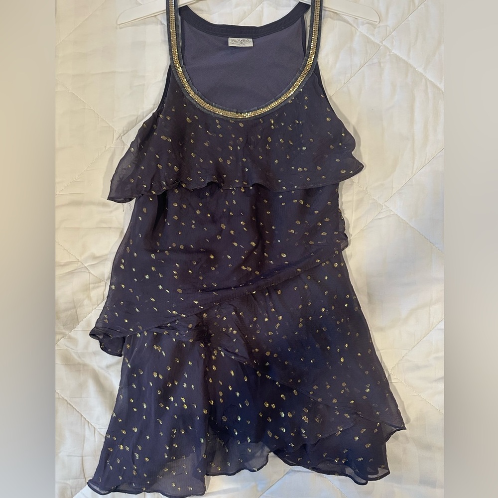 Free people purple & gold metallic ruffle top